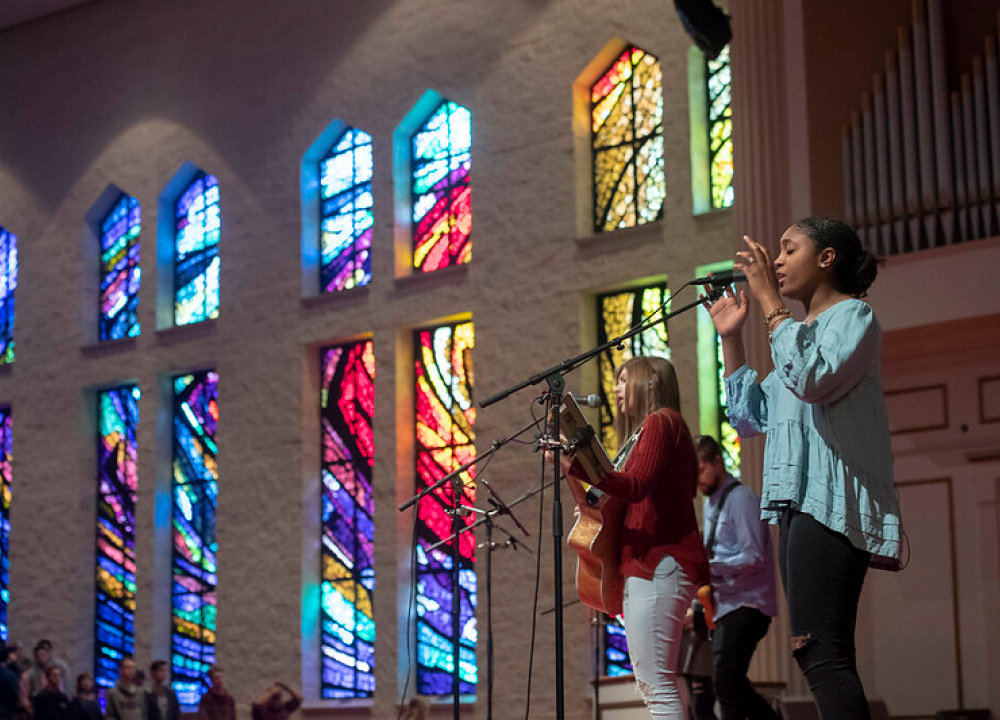 A student worship band playing