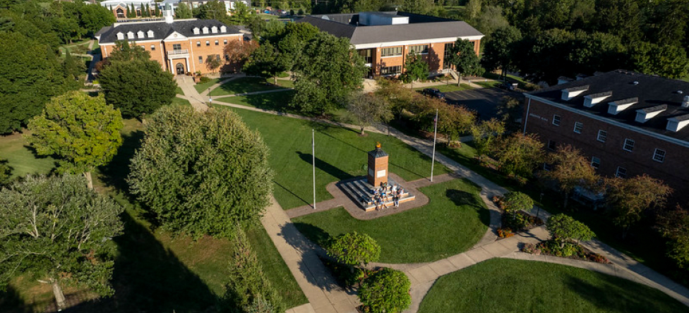 An overhead photo of the MVNU campus courtyard