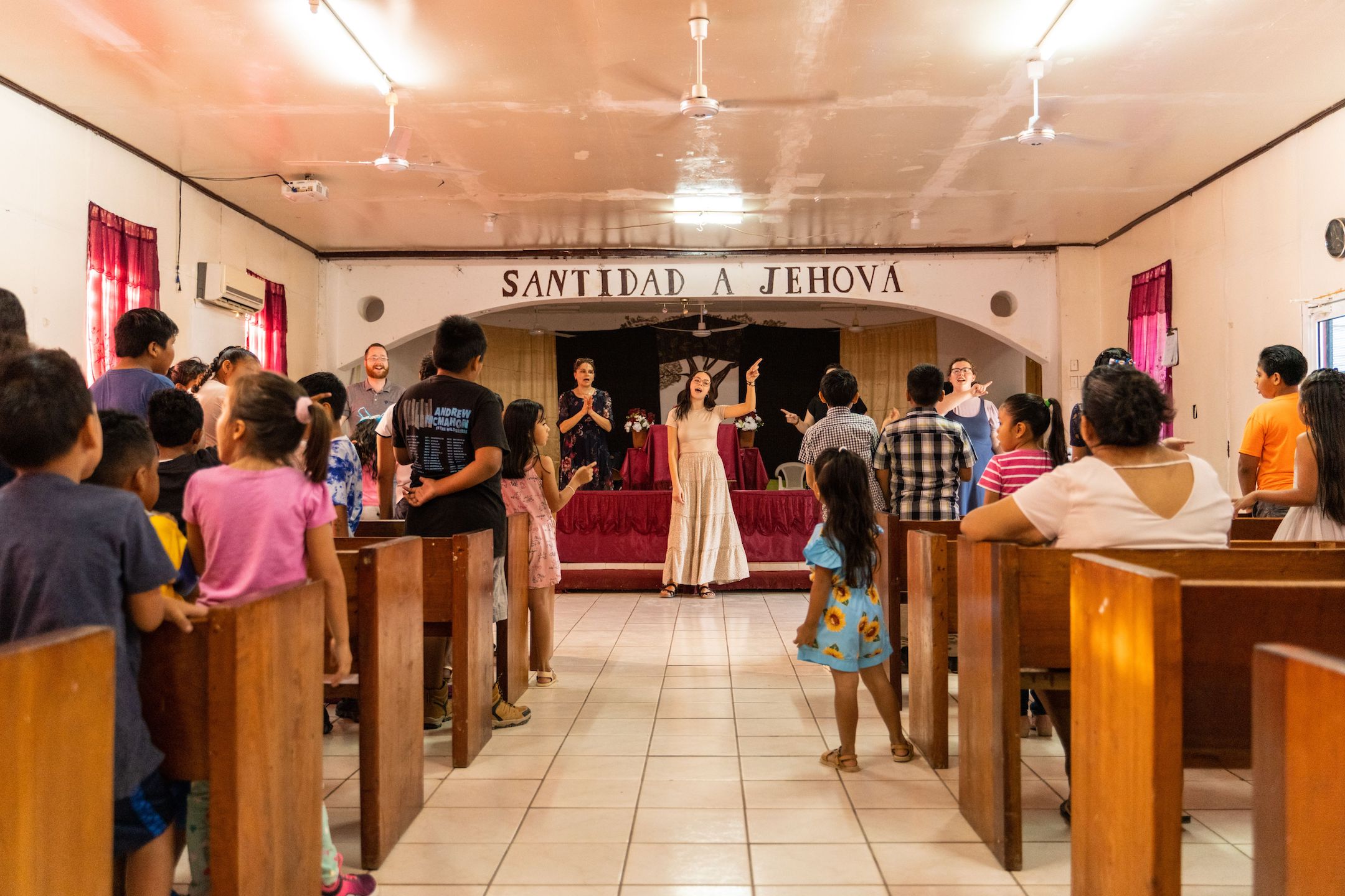 MVNU leading service at church in Belize
