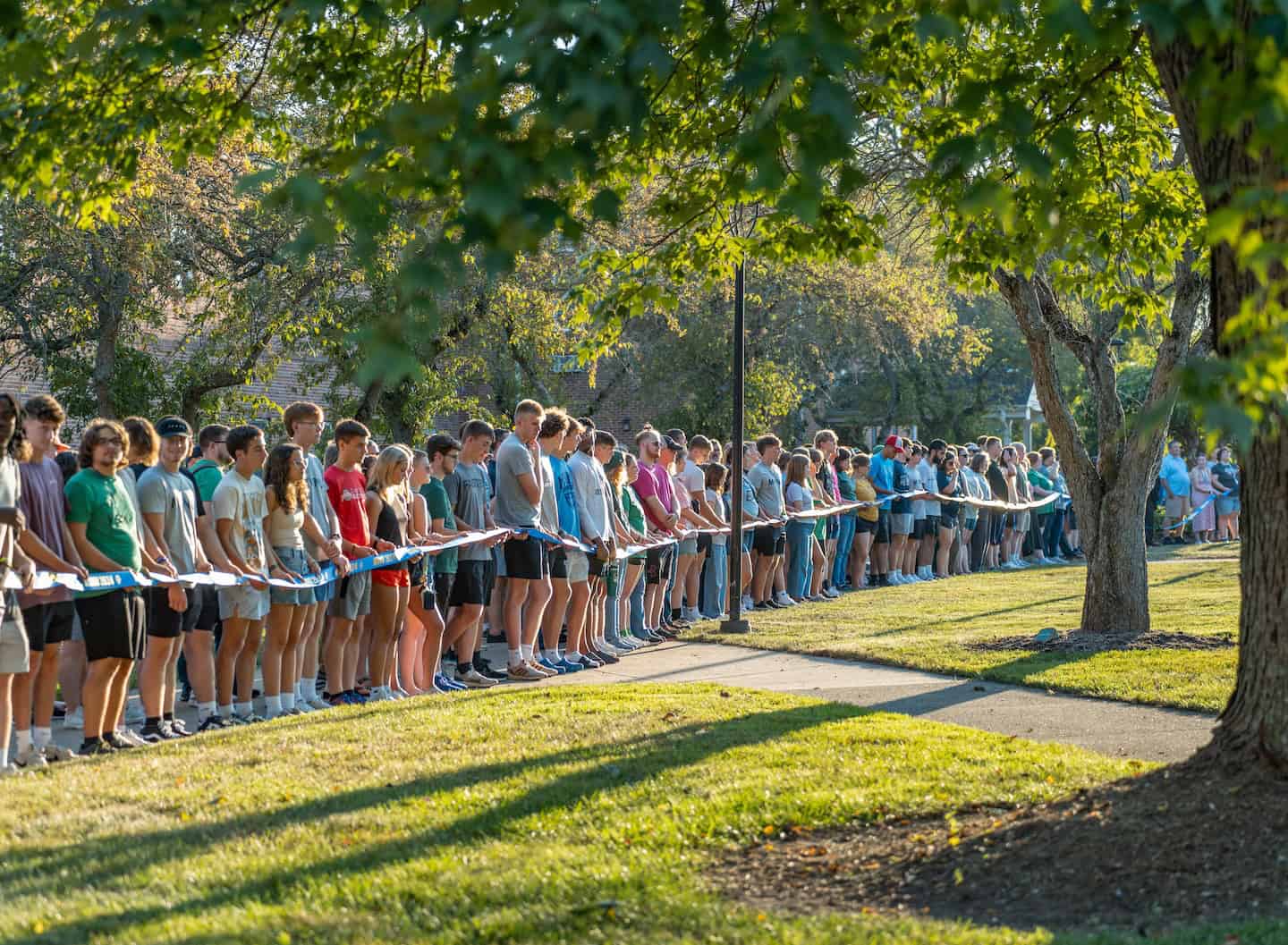 Mount Vernon Nazarene University incoming freshmen line up for the Ribbon Cutting ceremony prior to the start of the new school year. MVNU saw a 10.2 percent increase in first-time college students over the 2023-24 academic year. (Photo courtesy of Mount Vernon Nazarene University)