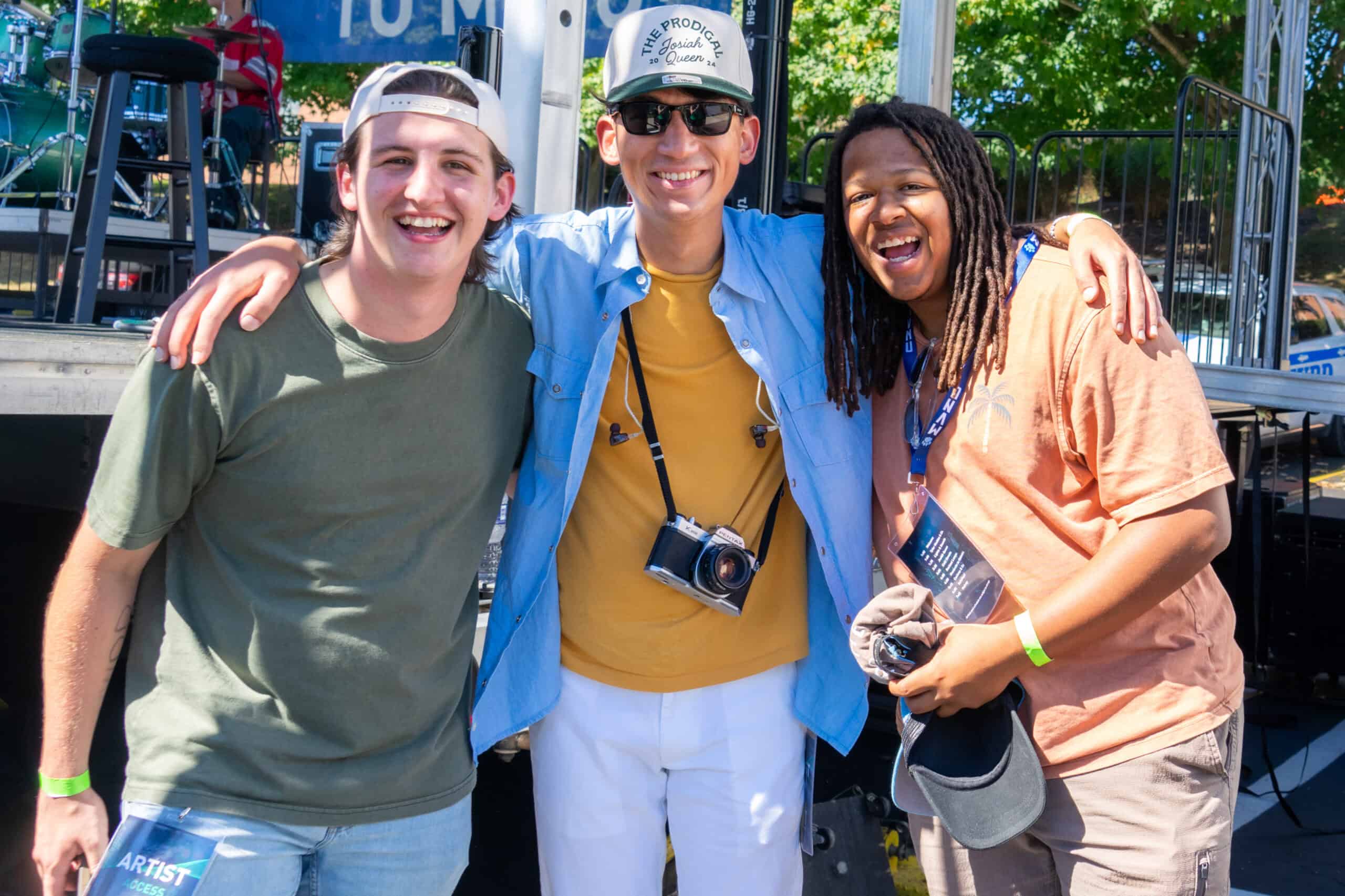 Maddux Jepsen Cousin Tyler Maddux, left, Jensen Thompson and Nasir Cousin stop for a photo before taking the stage at Sonfest 2024.