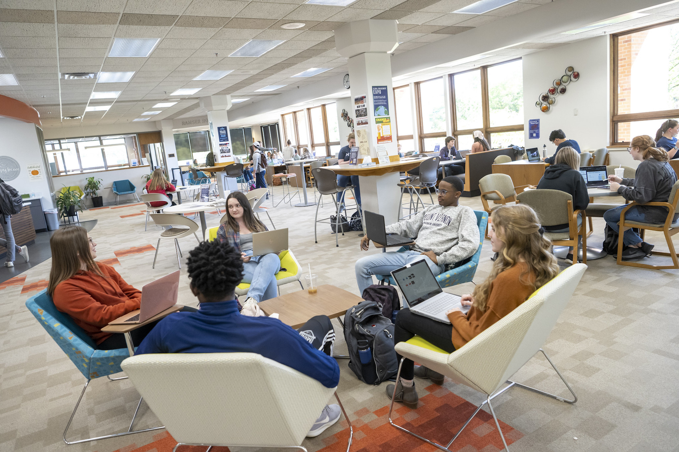 students in library