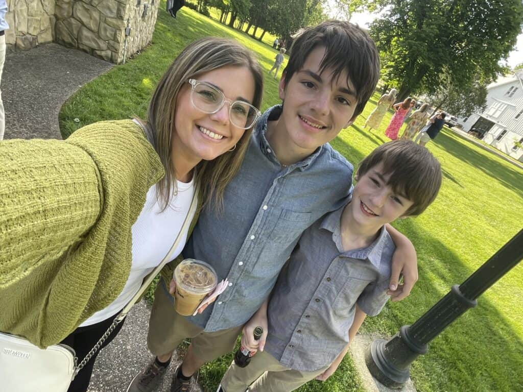 Jessica with her two sons, celebrating her journey as an MVNU Online elementary education student.