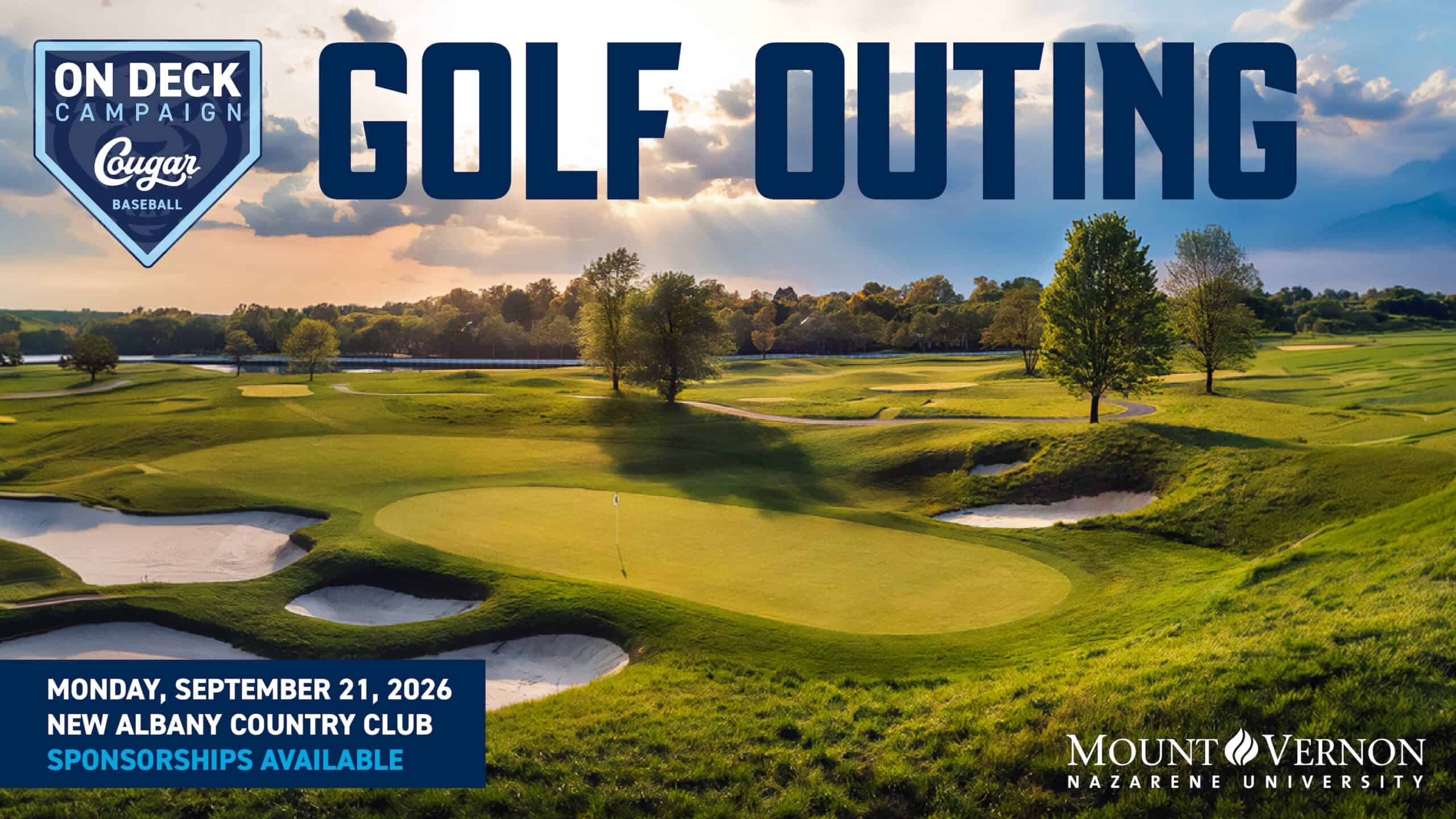 GOLF OUTING event at New Albany Country Club with scenic golf course view.