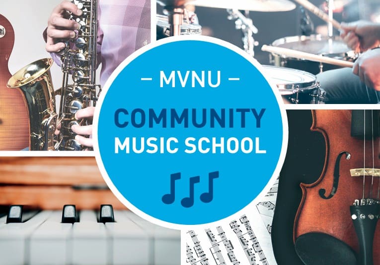 Image of middle school musicians playing instruments for summer band program.