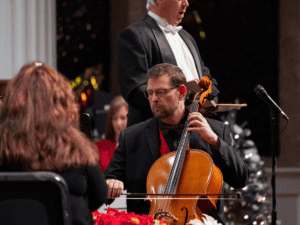 Cellist performing at Handel’s Messiah at MVNU concert.