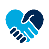 Heart-shaped handshake icon representing unity and cooperation.