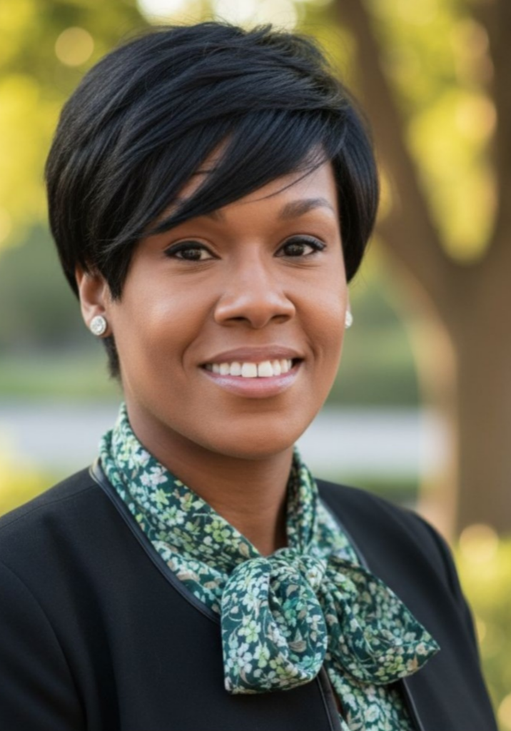 Portrait of Dr. Kameka Tammy Brown outdoors with trees in background.